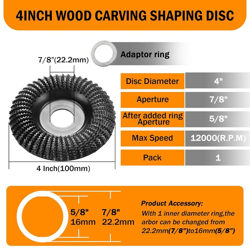 Firmoath Wood Carving Disc 4 Inch,Wood Stump Grinder,Angle Grinding Wheel with 7/8”Arbor for Wood Carving, Shaping, Working,Tree Stump Remover - Image 4